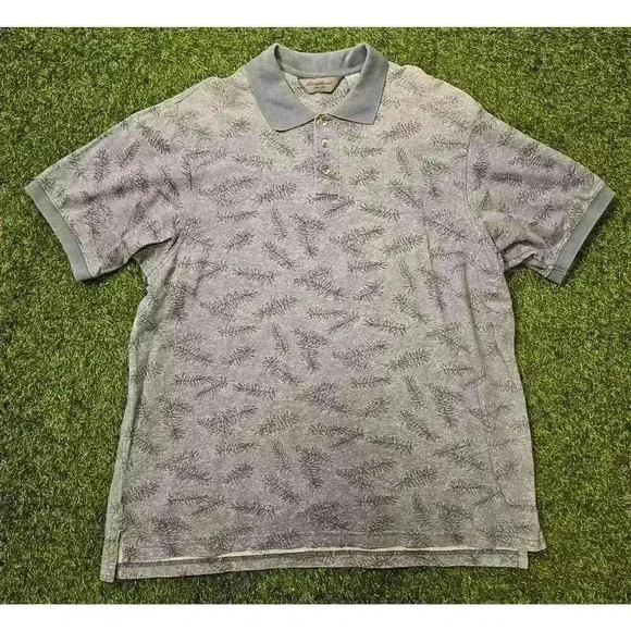 Vtg Eddie Bauer Print Polo Shirt Sz XL Floral Hawaiian Blue All Over Print - Picture 1 of 6